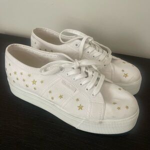 Superga 2790 Embcotton Rare White Gold Star Platform Sneakers